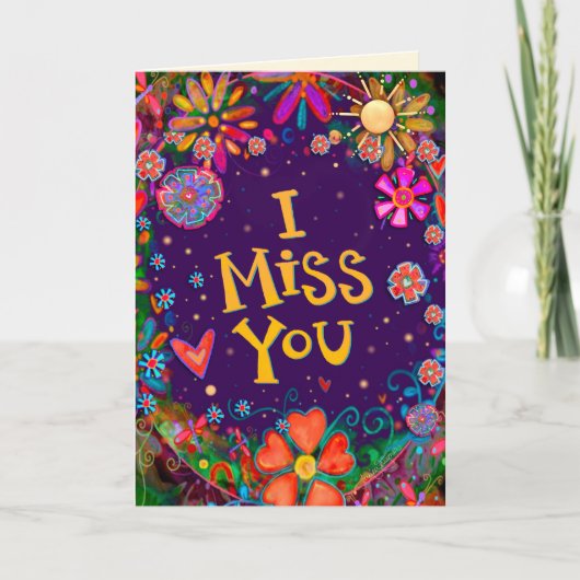 Ik mis je vrolijke bloemrijke kleurrijke inspirati kaart (Voorkant)