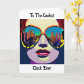 Ik mis je | Vrouw in Zonnebril City Reflection Kaart (Gele Bloem)