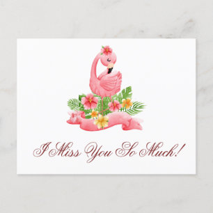 Ik mis je zo veel Cute Pink Flamingo Floral Briefkaart