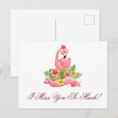 Ik mis je zo veel Cute Pink Flamingo Floral Briefkaart (Voorkant / Achterkant)