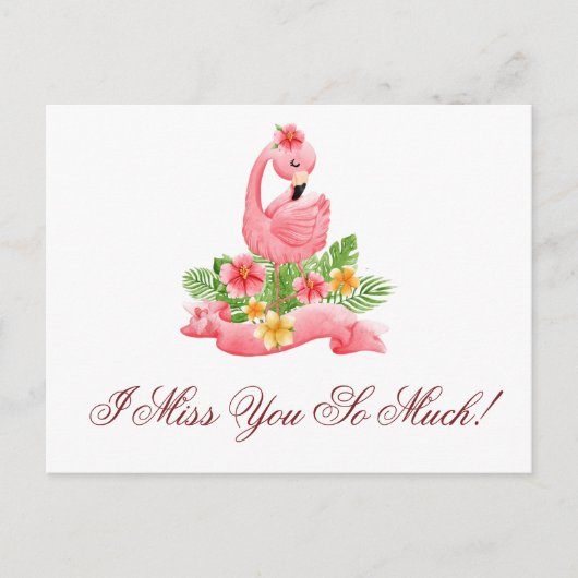 Ik mis je zo veel Cute Pink Flamingo Floral Briefkaart (Voorkant)