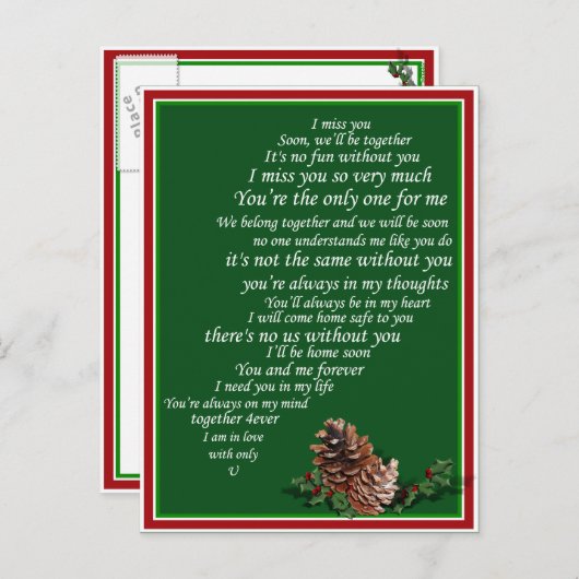 Ik mis jou ook sms, in Half of Heart Christmas Feestdagenkaart (Voorkant / Achterkant)