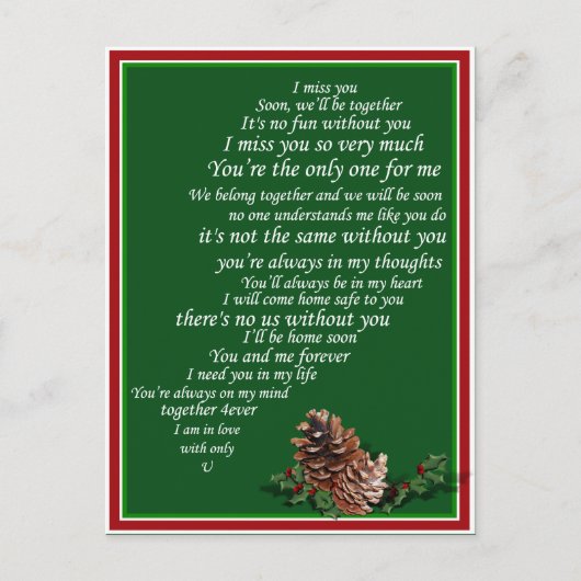 Ik mis jou ook sms, in Half of Heart Christmas Feestdagenkaart (Voorkant)