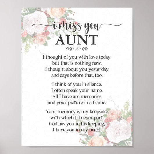 Ik Mis Jou Tante Gedicht Poster (Voorkant)