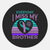 Ik mis mijn broer Heart Ribbon zelfmoordbewustzijn Ronde Sticker (Voorkant)
