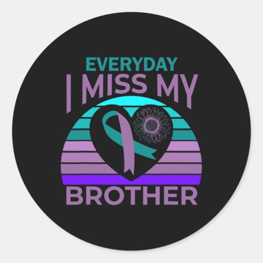 Ik mis mijn broer Heart Ribbon zelfmoordbewustzijn Ronde Sticker (Voorkant)