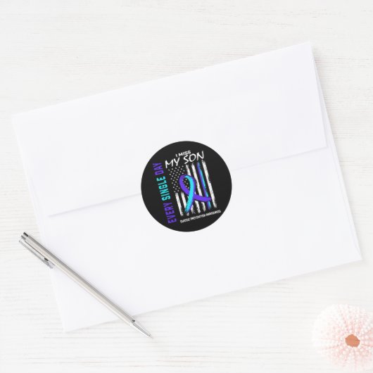 Ik mis mijn Son Suicide Prevention Awareness Ameri Ronde Sticker (Envelop)