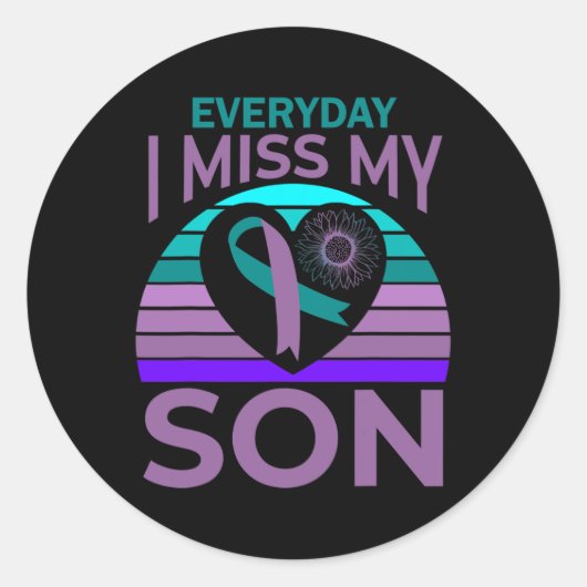 Ik mis mijn zoon hart zonnebloem zelfmoord bewustz ronde sticker (Voorkant)