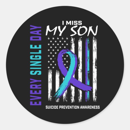Ik mis mijn zoon Suicide Awareness Prevention Amer Ronde Sticker (Voorkant)