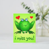 Ik Miss U Cute Green Frog Hearts Briefkaart (Staand voorkant)