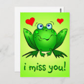 Ik Miss U Cute Green Frog Hearts Briefkaart (Voorkant / Achterkant)