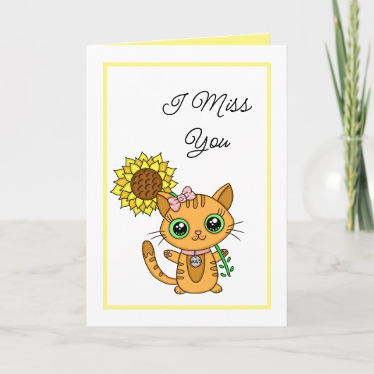 Ik Miss U | Kute en zonnebloem Kaart (Voorkant)
