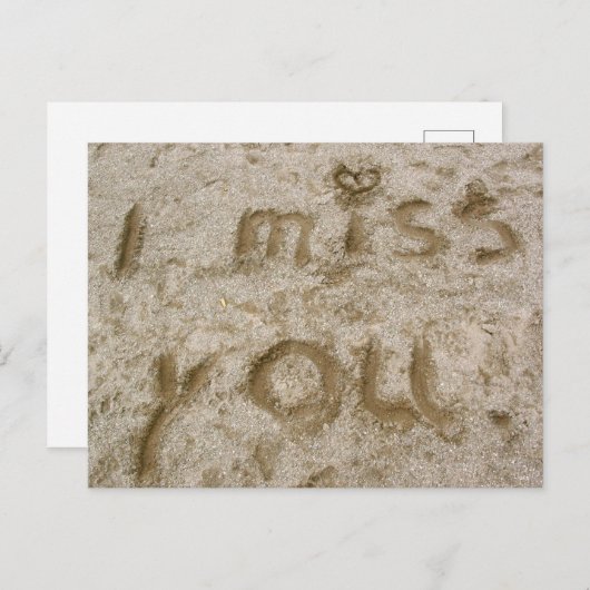 Ik Miss U schreef in zand - ik mis u briefkaart (Voorkant / Achterkant)