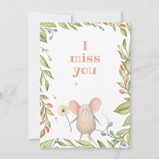 Ik Miss You Cute Garden Mouse Lijst Notitiekaartje (Voorkant)