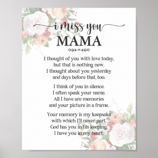 Ik Miss You Mama Poem Poster (Voorkant)