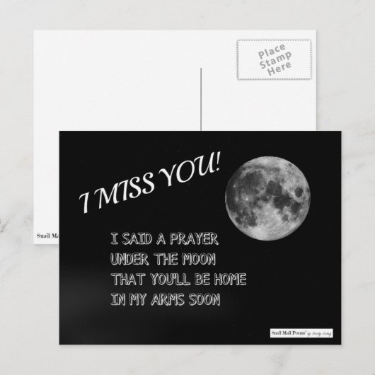Ik Miss You Poem: Onder de maan gebeden Briefkaart (Voorkant / Achterkant)