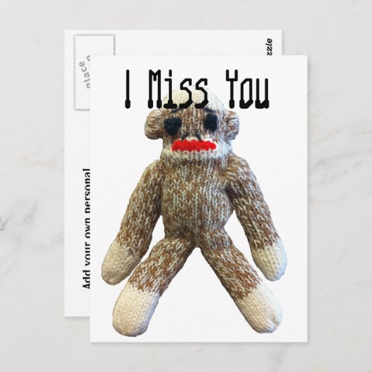Ik Miss You Sock Monkey Briefkaart (Voorkant / Achterkant)