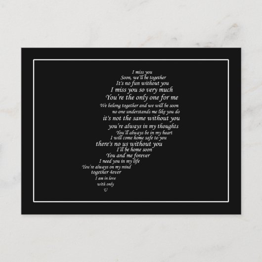 Ik Miss You Text ook, in de helft van het hart Briefkaart (Voorkant)