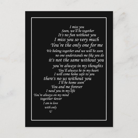 Ik Miss You Text ook, in de helft van het hart Briefkaart (Voorkant)