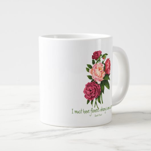 Ik moet Flowers Claude Monet Quote Peony Art hebbe Grote Koffiekop (Voorkant rechts)