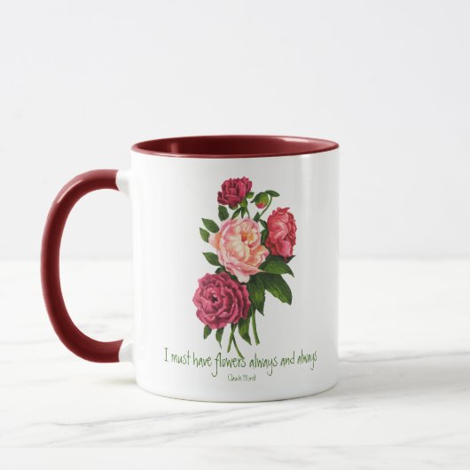 Ik moet Flowers Claude Monet Quote Peony Art hebbe Mok (Links)