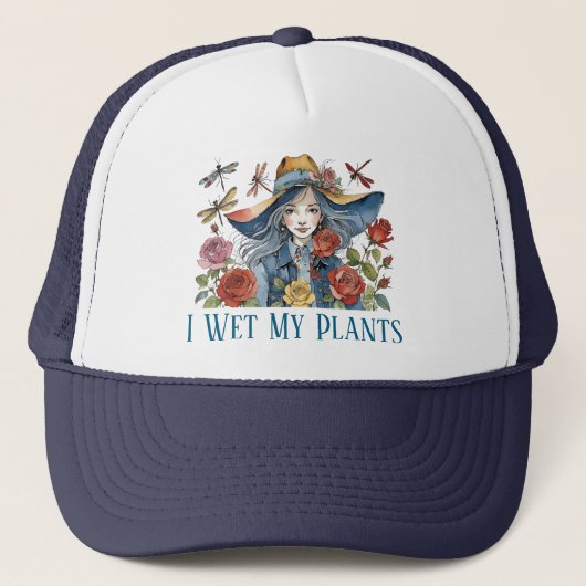 Ik nat mijn Planten - meisje met Rozen Trucker Pet (Voorkant)