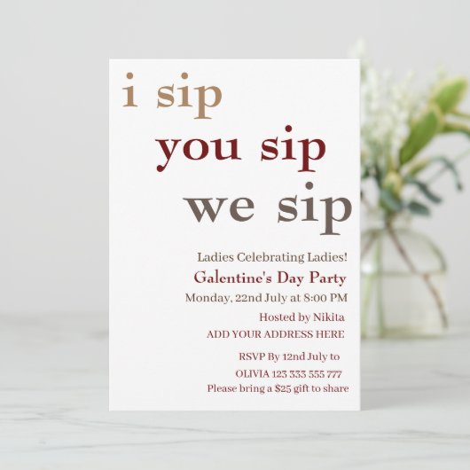 Ik nip je nip we nippen Galentine's Day Ladies Nig Kaart (Staand voorkant)