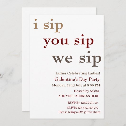 Ik nip je nip we nippen Galentine's Day Ladies Nig Kaart (Voorkant / Achterkant)