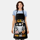 Ik noem Boo Sheet Halloween Retro Geest Schort (Gedragen)