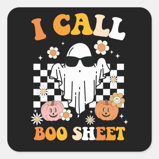 Ik noem het boekje Halloween Retro Ghost Vierkante Sticker (Voorkant)