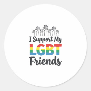 Ik Ondersteun Mijn LGBT Vrienden Regenboog Pride V Ronde Sticker