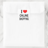 IK ❤️ ONLINE WINKELEN IK HOU VAN ONLINE WINKELEN I VIERKANTE STICKER (Tas)