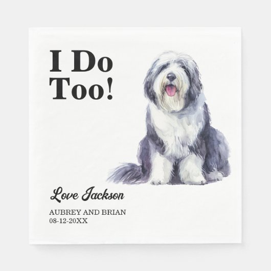 Ik ook! Oudengelse herdershond bruiloft huisdier Servet (Voorkant)