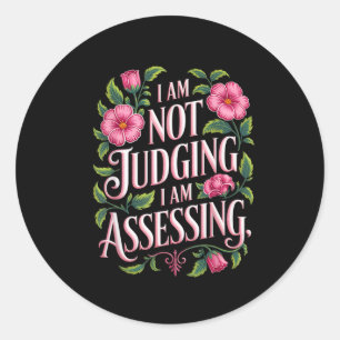 Ik oordeel niet, ik zeg gewoon grappige groovy din ronde sticker