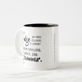 Ik oordeel niet op Fun Grammar Tips Tweekleurige Koffiemok (Voorkant links)