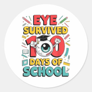 Ik overleefde 100 dagen van school Funny Eyeball 1 Ronde Sticker
