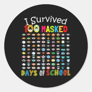 Ik overleefde 100 gemaskerde dagen op school 100 l ronde sticker