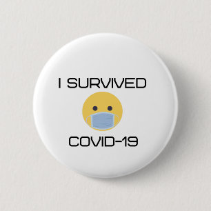 Ik overleefde 19 vrolijke emoji facemask. ronde button 5,7 cm