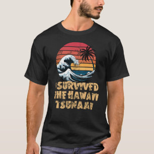 Ik overleefde de Hawaii Tsunami Retro Sunset T-shirt