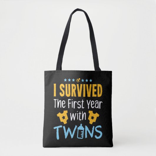 Ik overleefde het eerste jaar met een tweeling tote bag (Voorkant)