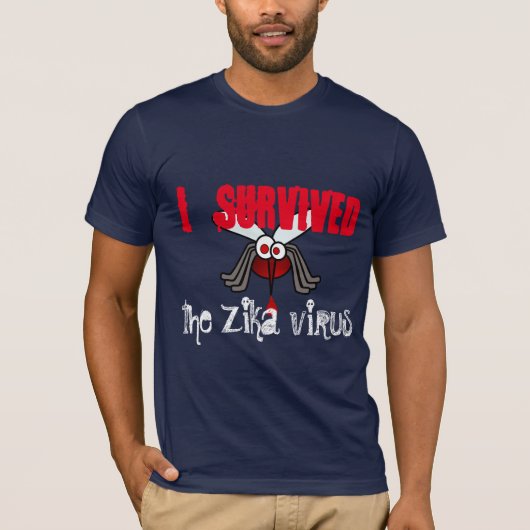 "Ik overleefde het zikavirus" met mug T-shirt (Voorkant)