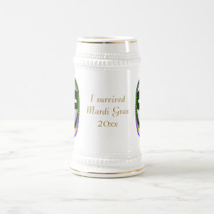 "Ik overleefde Mardi Gras" Maskers met gouden, gro Bierpul