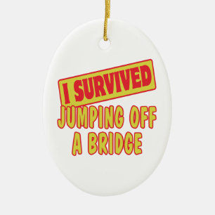 IK OVERLEEFDE VAN EEN BRUG TE SPRINGEN KERAMISCH ORNAMENT