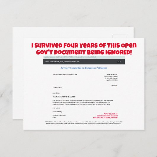 Ik overleefde vier jaar van RoseWrites Briefkaart (Voorkant / Achterkant)