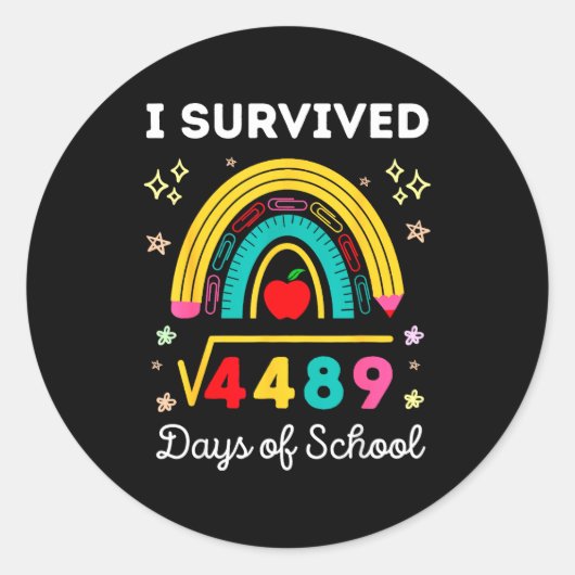 Ik overleefde vierkantswortel 4489 67 dagen school ronde sticker (Voorkant)