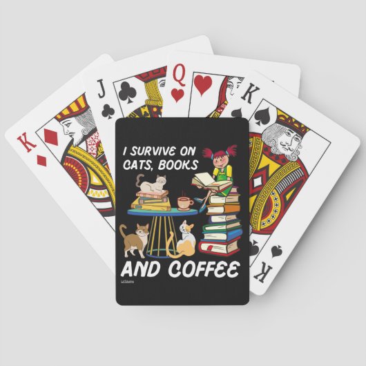 IK OVERLEVEN OP KATTEN, BOEKEN EN KOFFIE grappige Pokerkaarten (Achterkant)