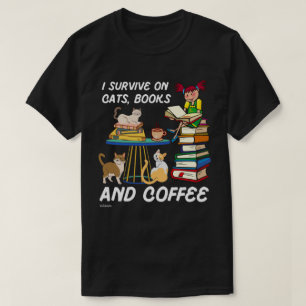 IK OVERLEVEN OP KATTEN, BOEKEN EN KOFFIE grappige T-shirt