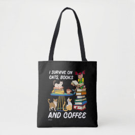 IK OVERLEVEN OP KATTEN, BOEKEN EN KOFFIE grappige  Tote Bag