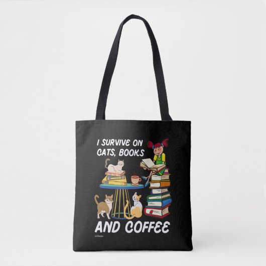 IK OVERLEVEN OP KATTEN, BOEKEN EN KOFFIE grappige  Tote Bag (Voorkant)