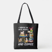 IK OVERLEVEN OP KATTEN, BOEKEN EN KOFFIE grappige  Tote Bag (Achterkant)